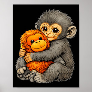 Poster Singe Punch mignon bébé drôle animal câlin peluche