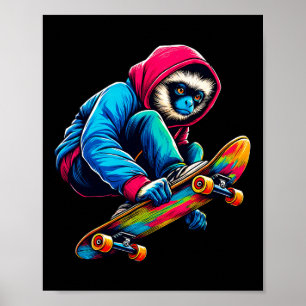 Poster Singe Siamang funky cool en skateboard Illustratio