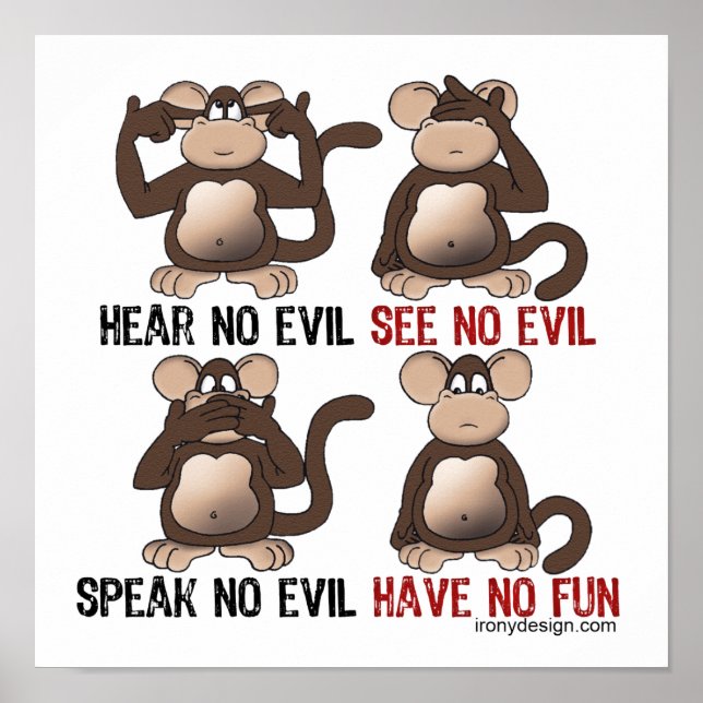 Poster Singes Sages Humour (Devant)