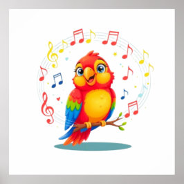 Poster **Singing Parrot – Cute Parrot Singing Illustratio