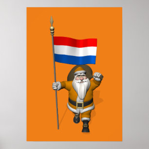 Poster Sinterklaas Avec Drapeau Du Pays-Bas
