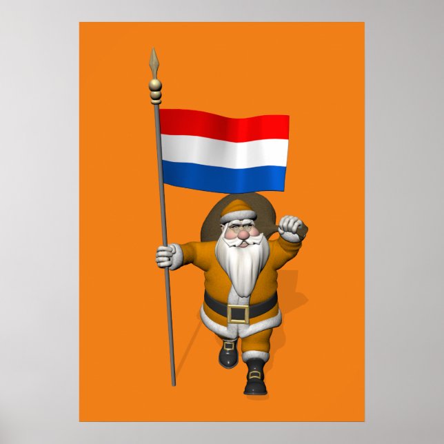 Poster Sinterklaas Avec Drapeau Du Pays-Bas (Devant)