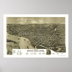 Poster Sioux City, IA Carte panoramique - 1888