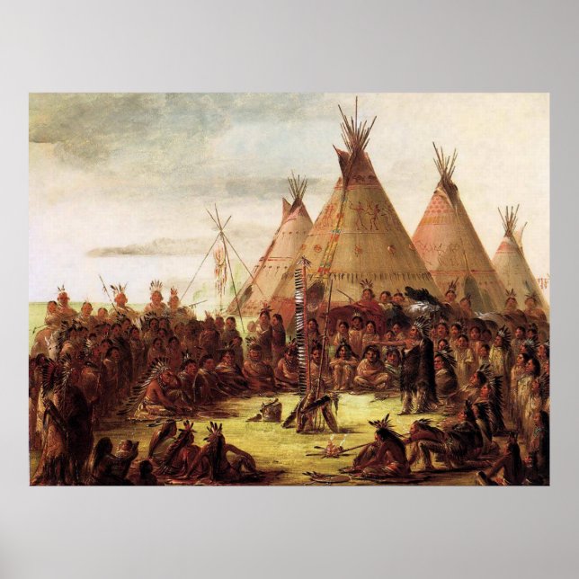 Poster Sioux War Council George Catlin Circa 1850 (Devant)