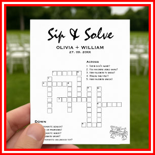 Poster Sip and Solve Custom Wedding Crossword Puzzle