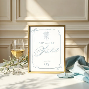 Poster Sip & Be Seed Bow Ribbon Floral Monogram Mariage