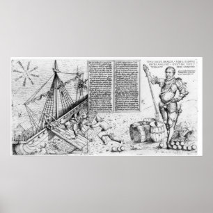 Poster Sir Francis Drake surveille le chargement du navir