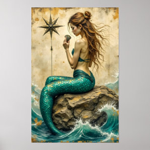 Poster Sirène Assise Sur Un Rocher