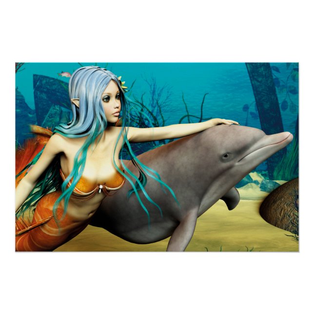 Poster Sirène avec dauphin (Devant)