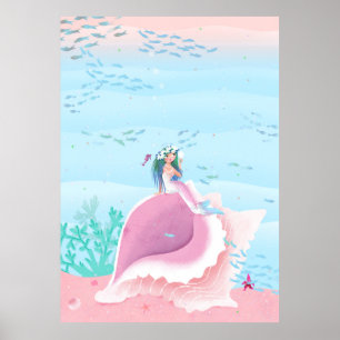 Poster Sirène avec illustration pour enfants de la couron