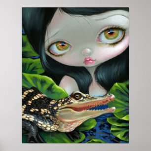 Poster Sirène avec un bébé Alligator ART IMPRIMER grand o
