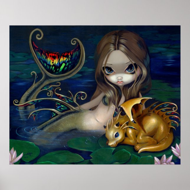Poster Sirène avec un Golden Dragon Art Imprimer imaginai (Devant)