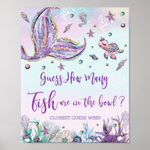 Poster Sirène Combien de poissons dans le Baby shower de 