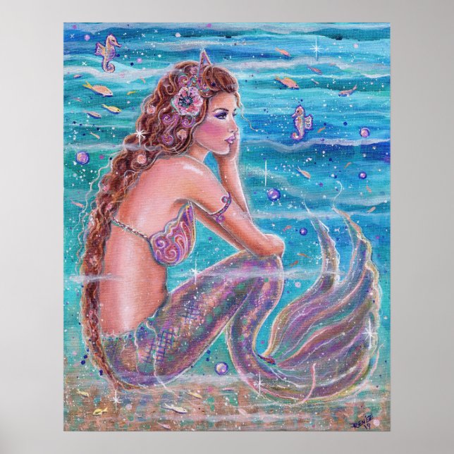 Poster Sirène de corail avec hippocampe par Renee Lavoie (Devant)