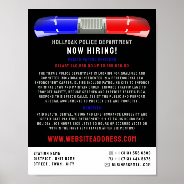 Poster Sirène de voiture de police, Recrutement de la loi (Devant)