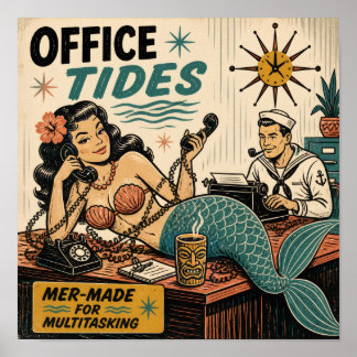 Poster Sirène du milieu du siècle sur le bureau