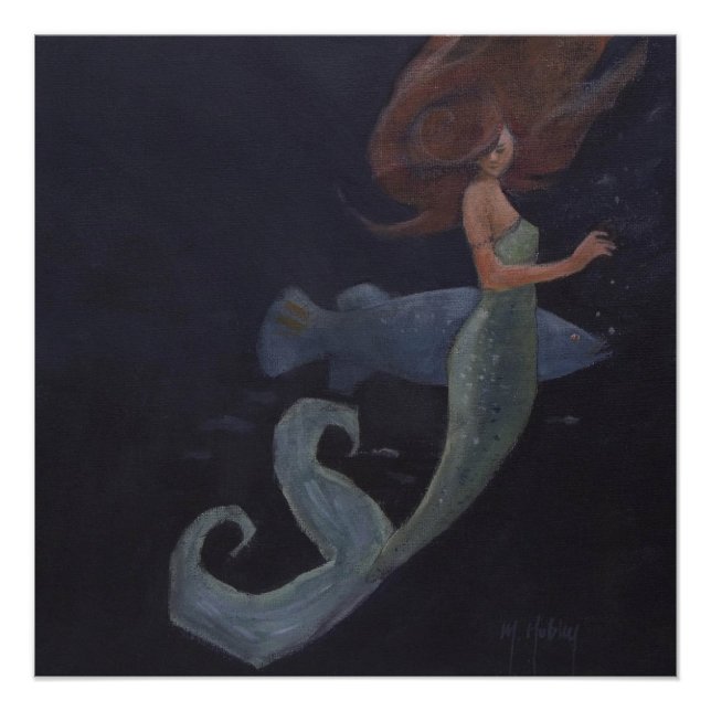 Poster Sirène et poisson bleu (Devant)