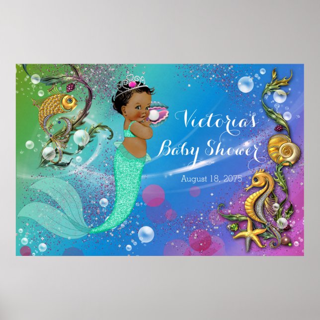 Poster Sirène Ethnique Sous Le Baby shower Maritime (Devant)