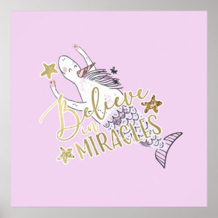 Poster Sirène licorne moderne tendance Croire aux miracle