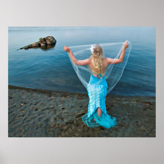 Poster Sirène Par Bleu Bleu Bleu Nautique Éthérée (Devant)