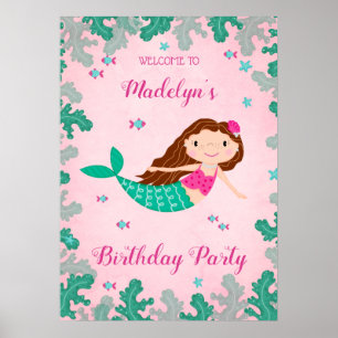 Poster Sirène rose Sous La Mer Anniversaire