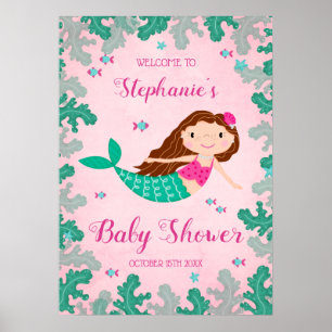 Poster Sirène Rose Sous Le Baby shower De Mer