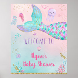 Poster Sirène Rose Sous Le Baby shower De Mer Accueil