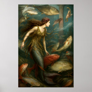 Poster Sirène sous la mer avec des poissons