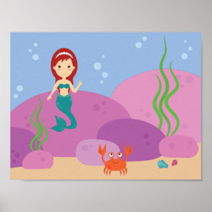 Poster sirène sous-marine océan dessin animé chambre enfa