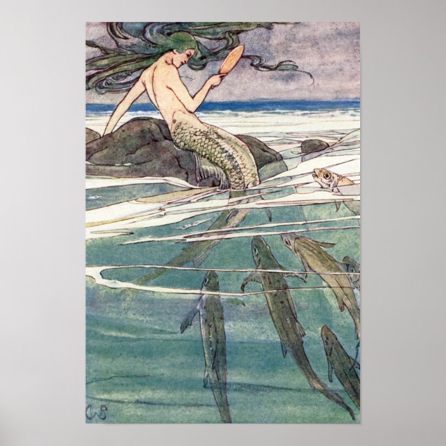 Poster Sirène sur le rocher des Marooners par Alice B. Wo (Devant)