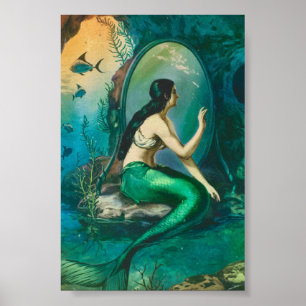 Poster Sirène Vintage Buclid en miroir Imprimer