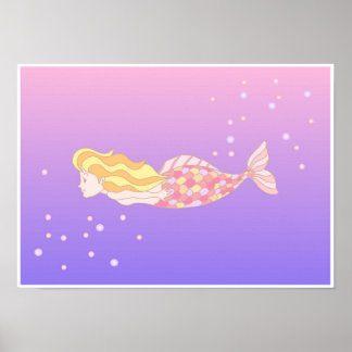 Poster Sirènes nageant dans les profondeurs de la mer.
