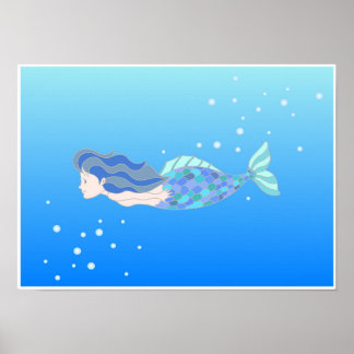 Poster Sirènes nageant dans les profondeurs de la mer.