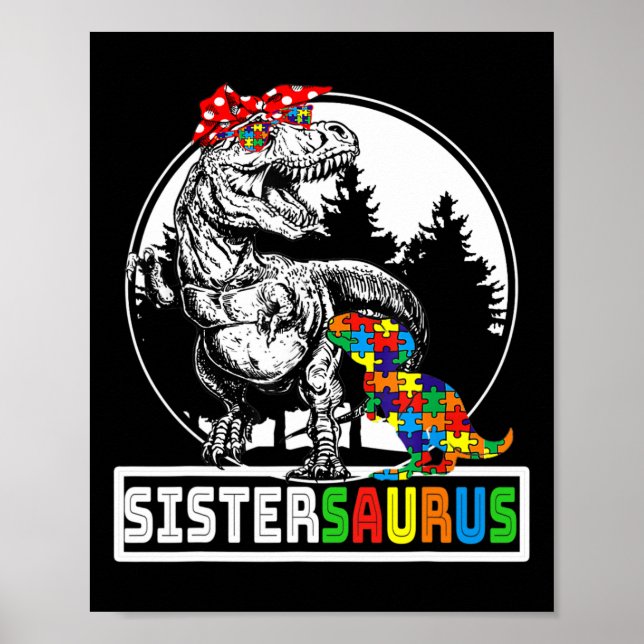 Poster Sistersaurus T Rex Dinosaure Soeur Saurus Autisme  (Devant)