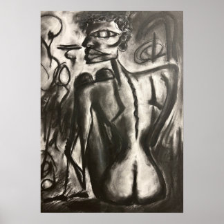 Poster sitting charcoal artwork
