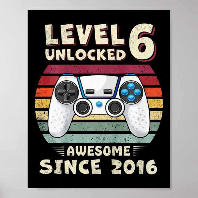 Poster Six 6yr Bday Son Boy Funny Gamer 6th 6 Years Old B (Devant)