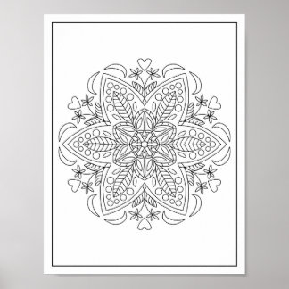 Poster Six Pétales Fleur Mandala Géométrique Couleur adul