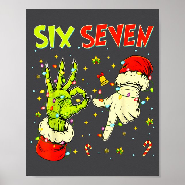 Poster Six Seven 67 Funny Hand-sign Christmas Meme  (Devant)