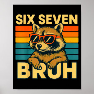 Poster Six Seven Bruh Raton Laveur Vintage Drôle 67 Mème