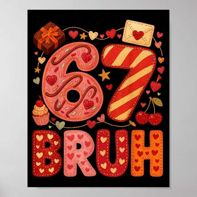 Poster Six Seven Bruh Valentine Heart 67 Cute Kids Meme B (Devant)