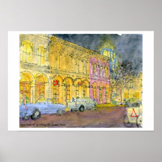 Poster Sixième rue est à Trinity Street, Austin, Texas