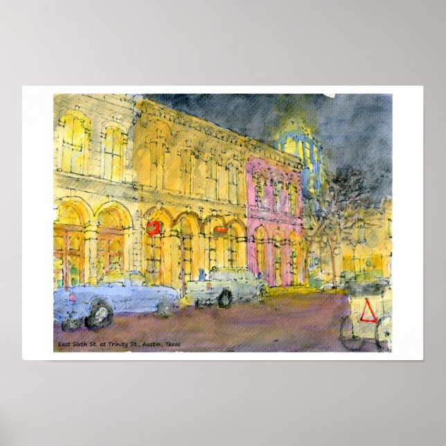 Poster Sixième rue est à Trinity Street, Austin, Texas (Devant)