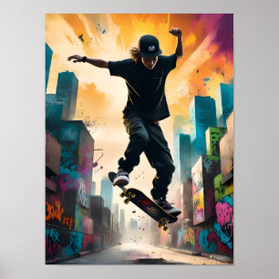 Poster Skate en vol - Dynamic Mid-Air Trick