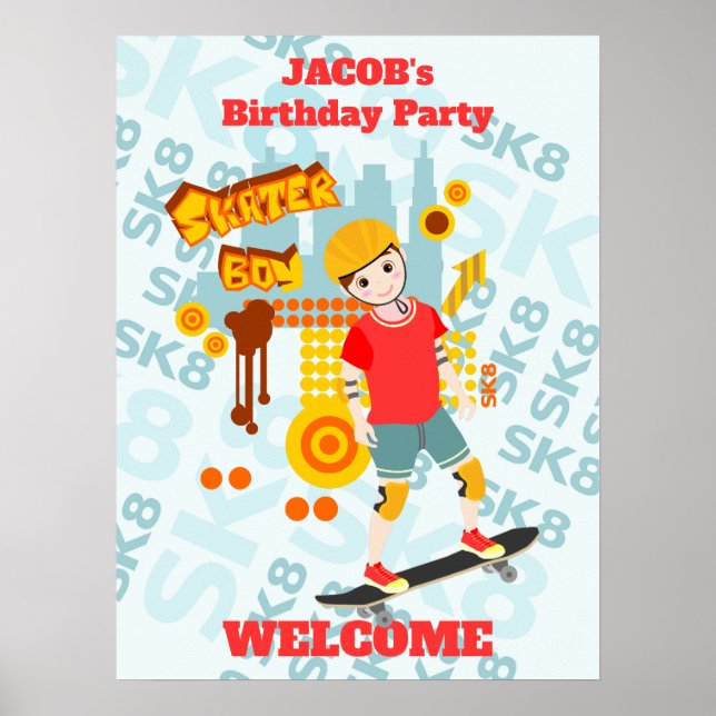 Poster Skate Park Fun Boy Fête d'anniversaire (Devant)