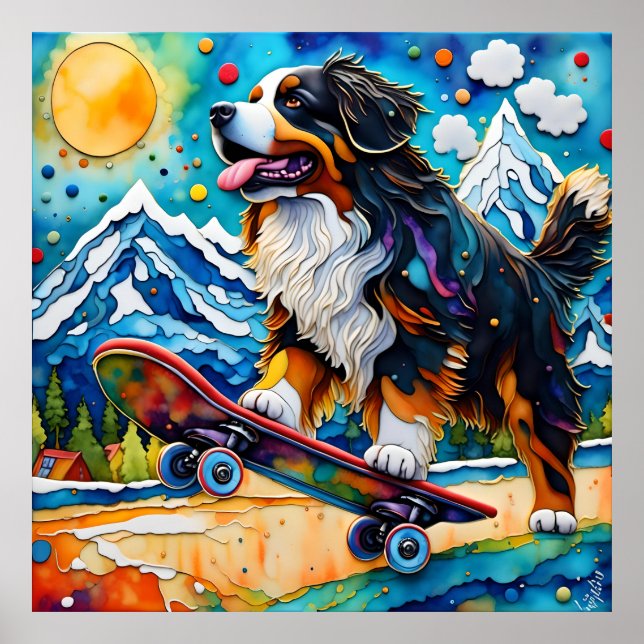 Poster Skateboard Bernese Mountain Dog (Devant)