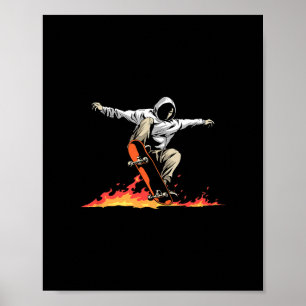 Poster Skateboard Skateboardeur Skateur En Feu - Skateboa