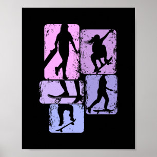 Poster Skateur Fille Skateuse Enfants qui font du skatebo