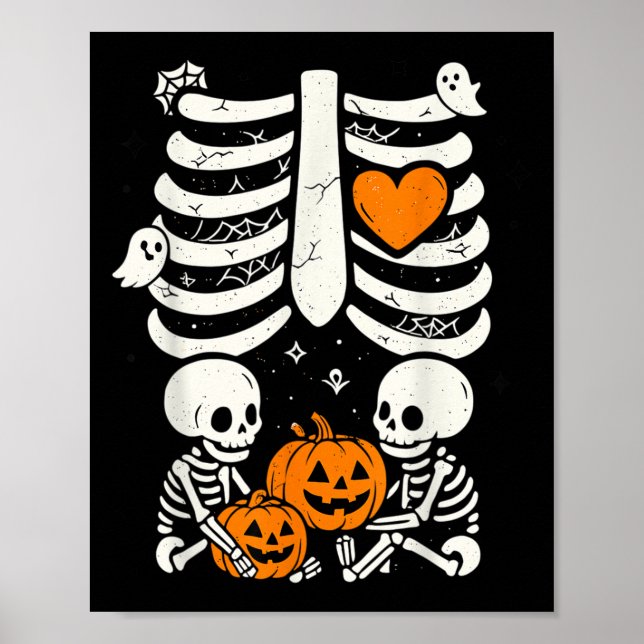 Poster Skeleton Baby Twins Halloween Grossesse Annonce (Devant)