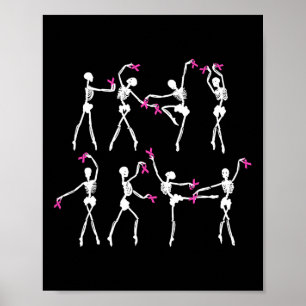 Poster Skeleton Ballet Danse Ruban rose Cancer du sein Aw