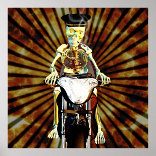 Poster Skeleton biker fumer une cigarette